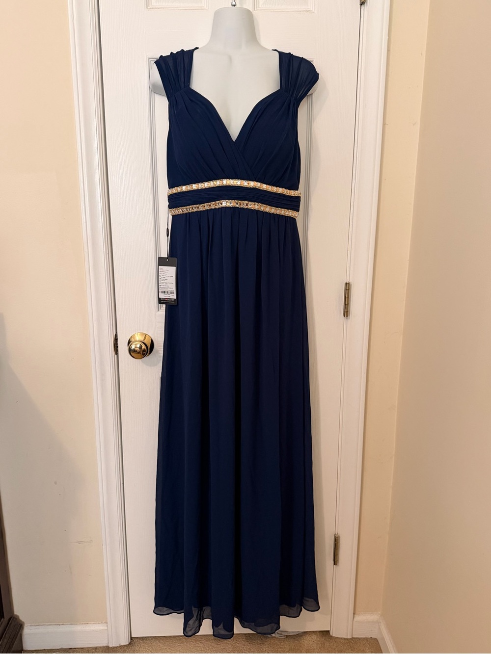 Ever Pretty Navy Maxi Gown with Gold Beaded Waist